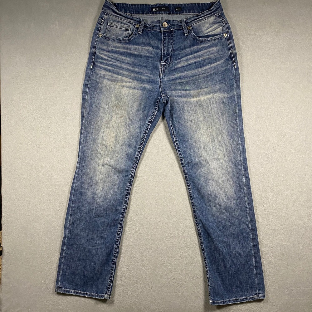 BKE Tyler Jeans Mens 34x32 Blue Straight Leg Medium Wash Stretch GBP23232